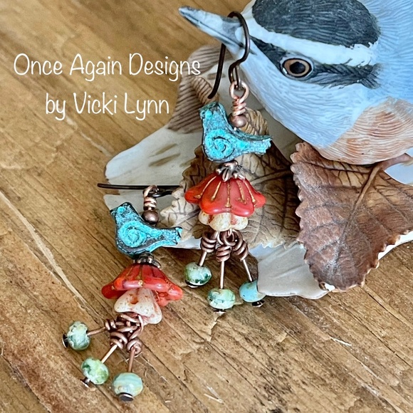 ARTISAN Earrings - “Birds and Berries” Dangles - Picture 2 of 9
